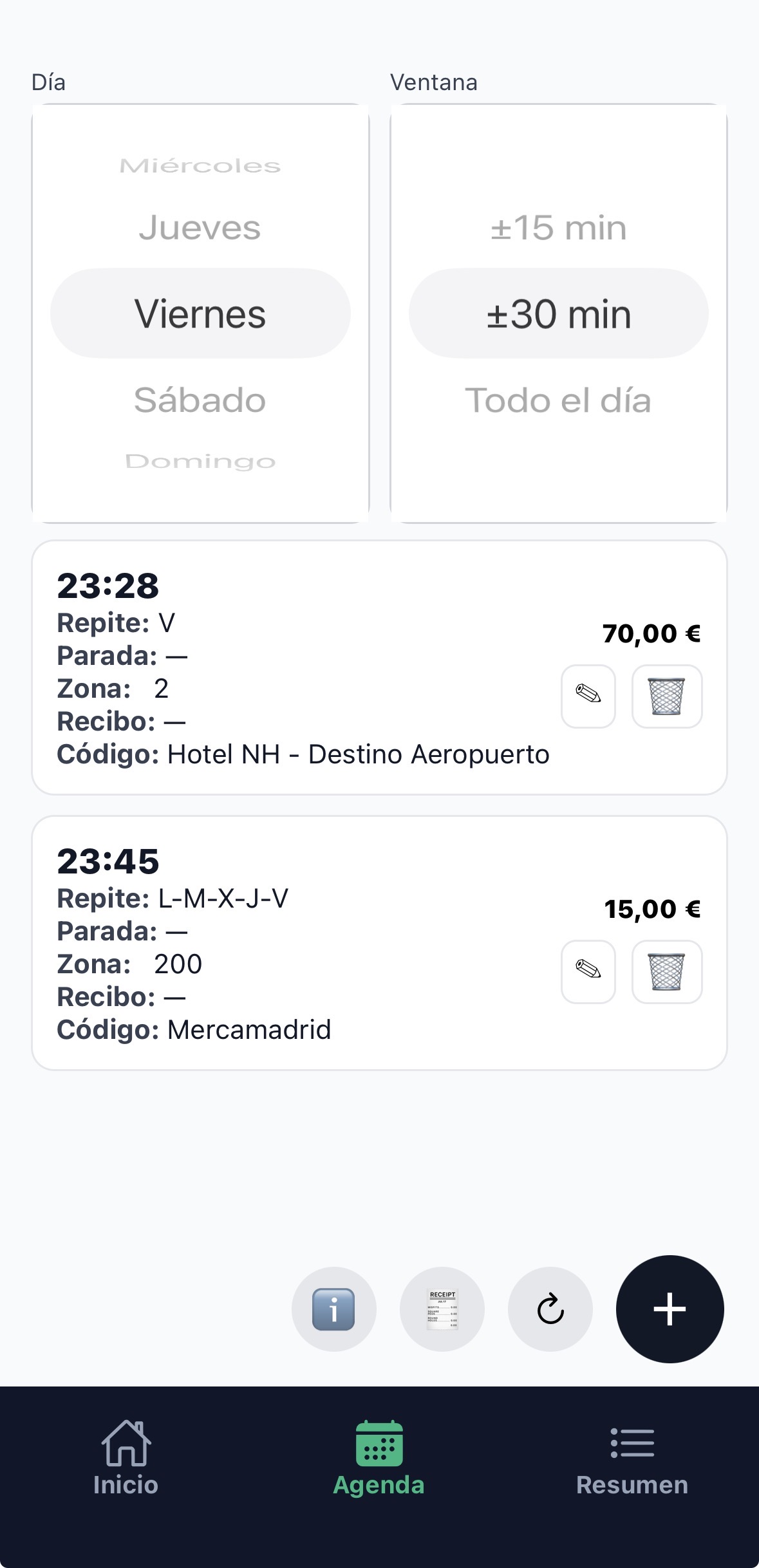 Agenda de servicios recurrentes