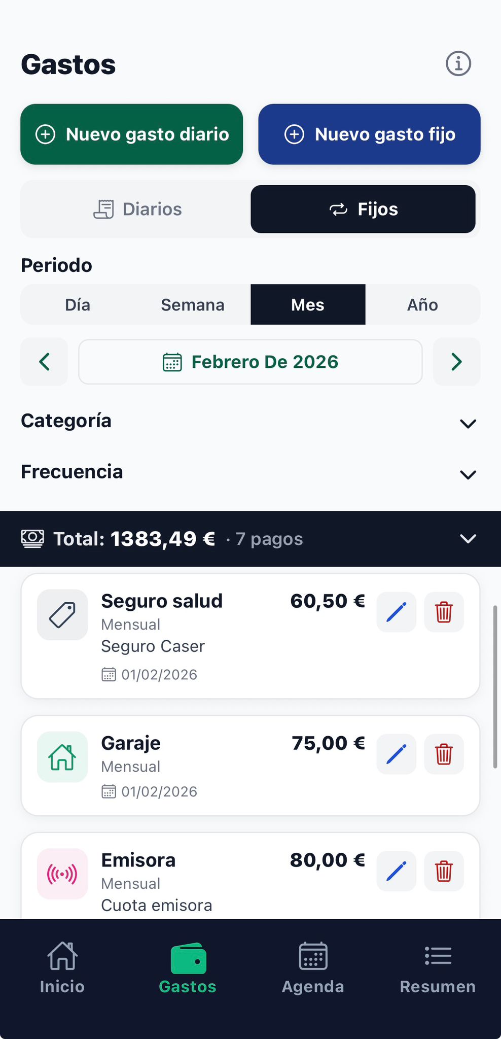 Gastos fijos: seguro, autónomos, ITV, gestoría